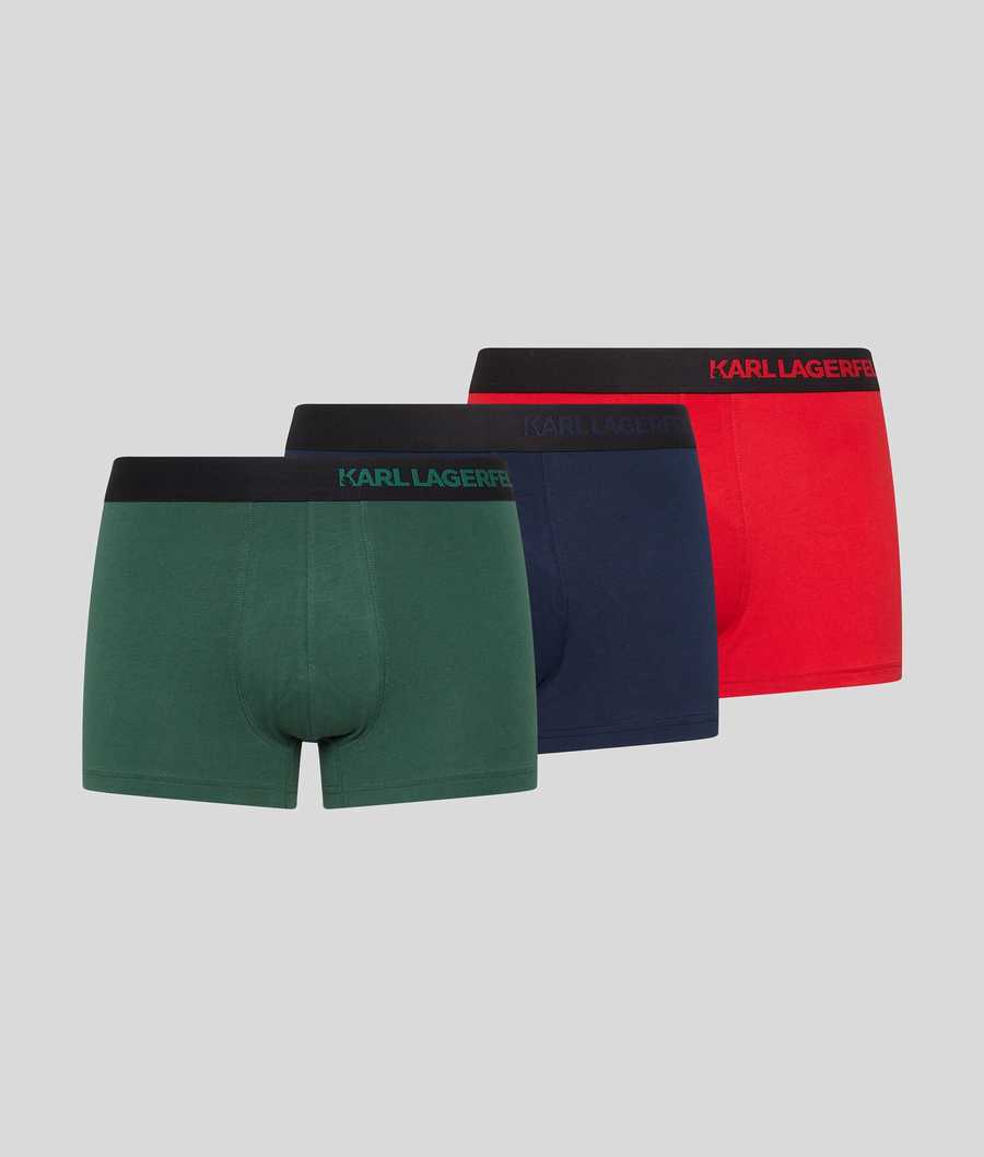 Red / Green / Navy Men\'s Karl Lagerfeld Hip Logo Trunk – 3 Pack Underwear | AE873NWRF