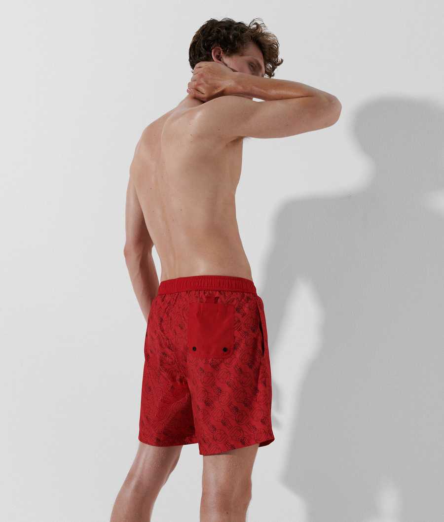 Red Men's Karl Lagerfeld Ikonik 2.0 All-over Print Board Shorts Beachwear | AE812GJOX