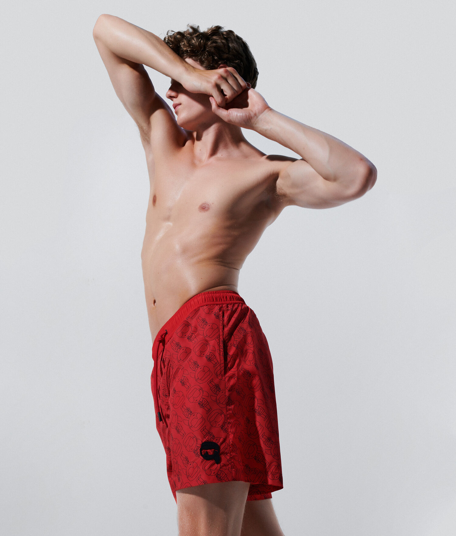 Red Men's Karl Lagerfeld Ikonik 2.0 All-over Print Board Shorts Beachwear | AE812GJOX