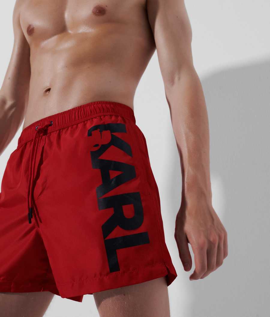 Red Men's Karl Lagerfeld Karl Logo Board Shorts Beachwear | AE918ULMN