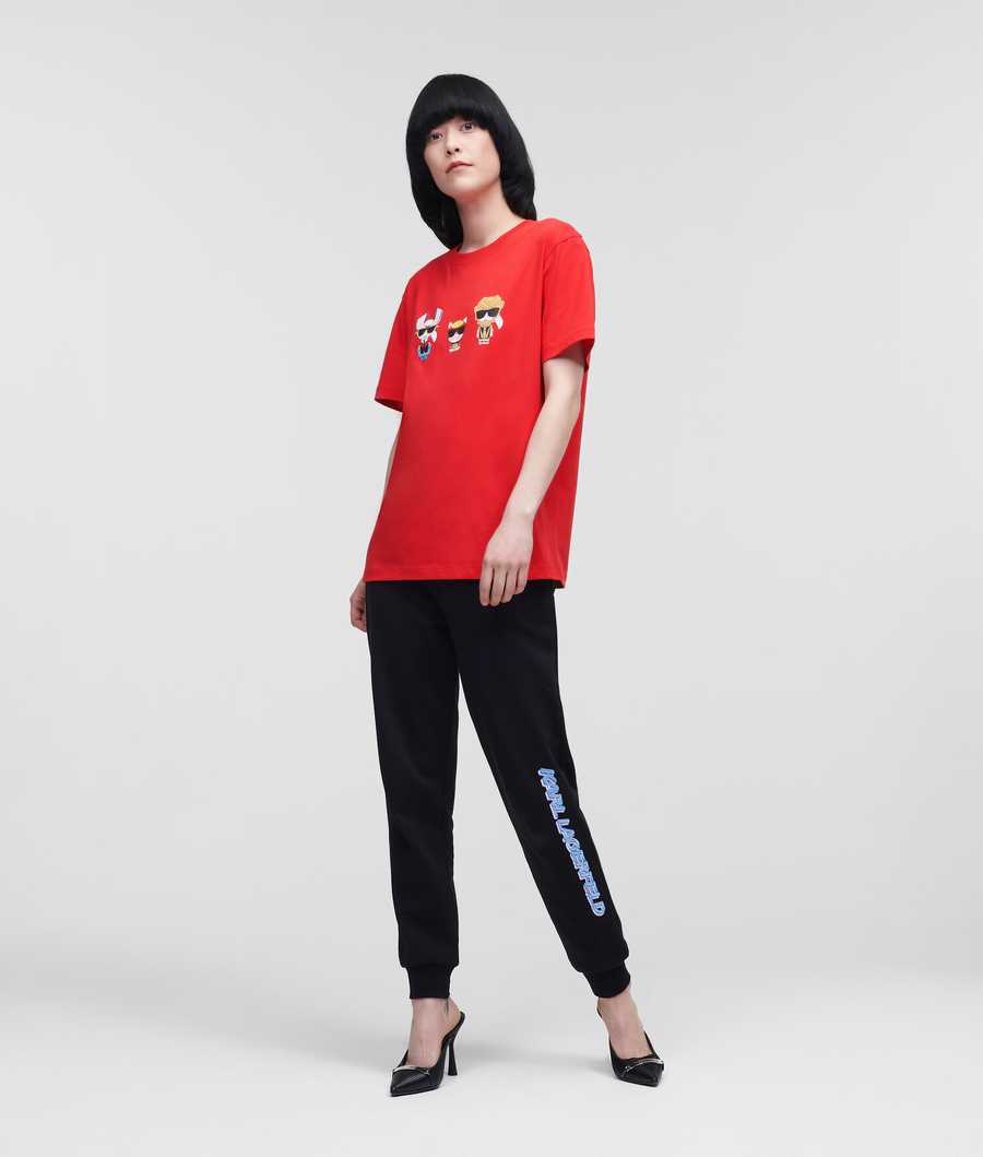 Red Women's Karl Lagerfeld Ikonik Heroes T-Shirts | AE862SREX