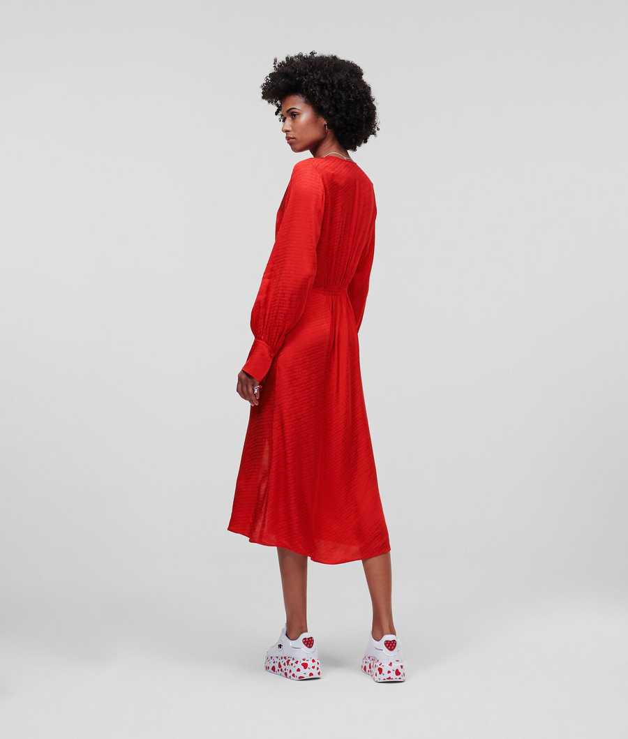 Red Women's Karl Lagerfeld Karl Logo Jacquard Dresses | AE497BNAJ