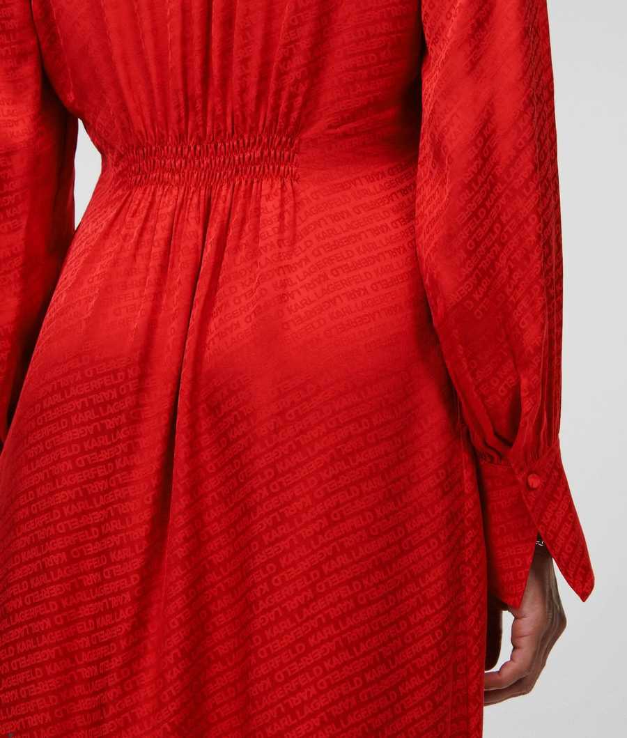 Red Women's Karl Lagerfeld Karl Logo Jacquard Dresses | AE497BNAJ