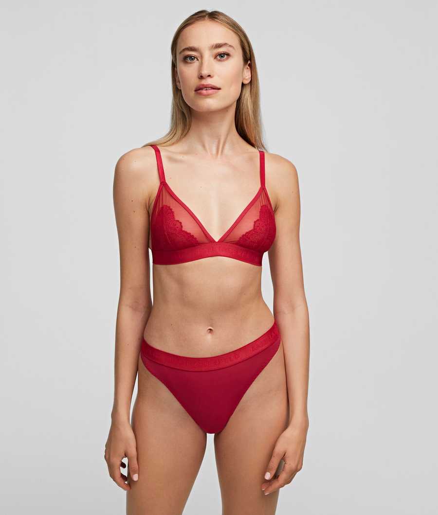 Red Women's Karl Lagerfeld Lace Triangle Bra Underwear | AE042YAIW