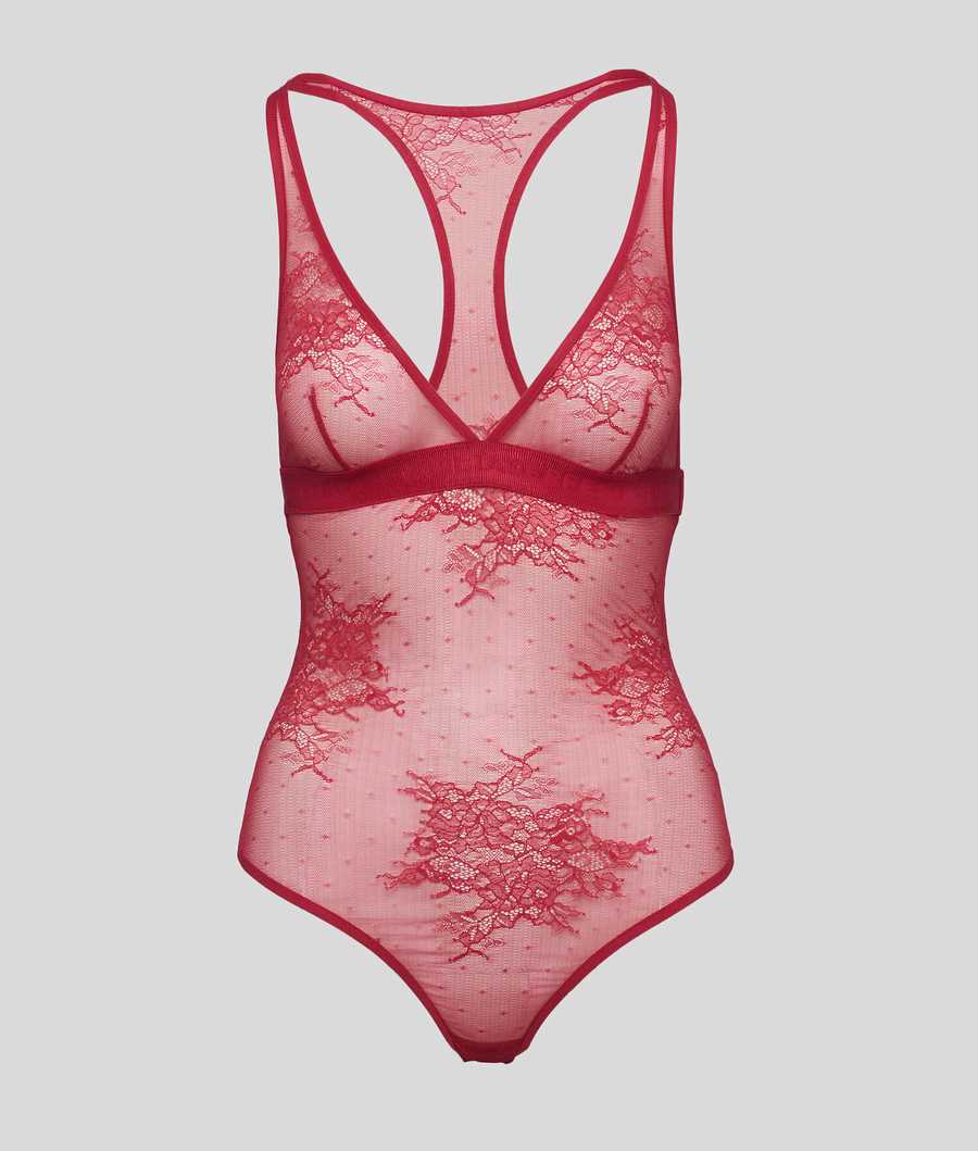 Red Women's Karl Lagerfeld Racerback Lace Bodysuit Underwear | AE130EQYU