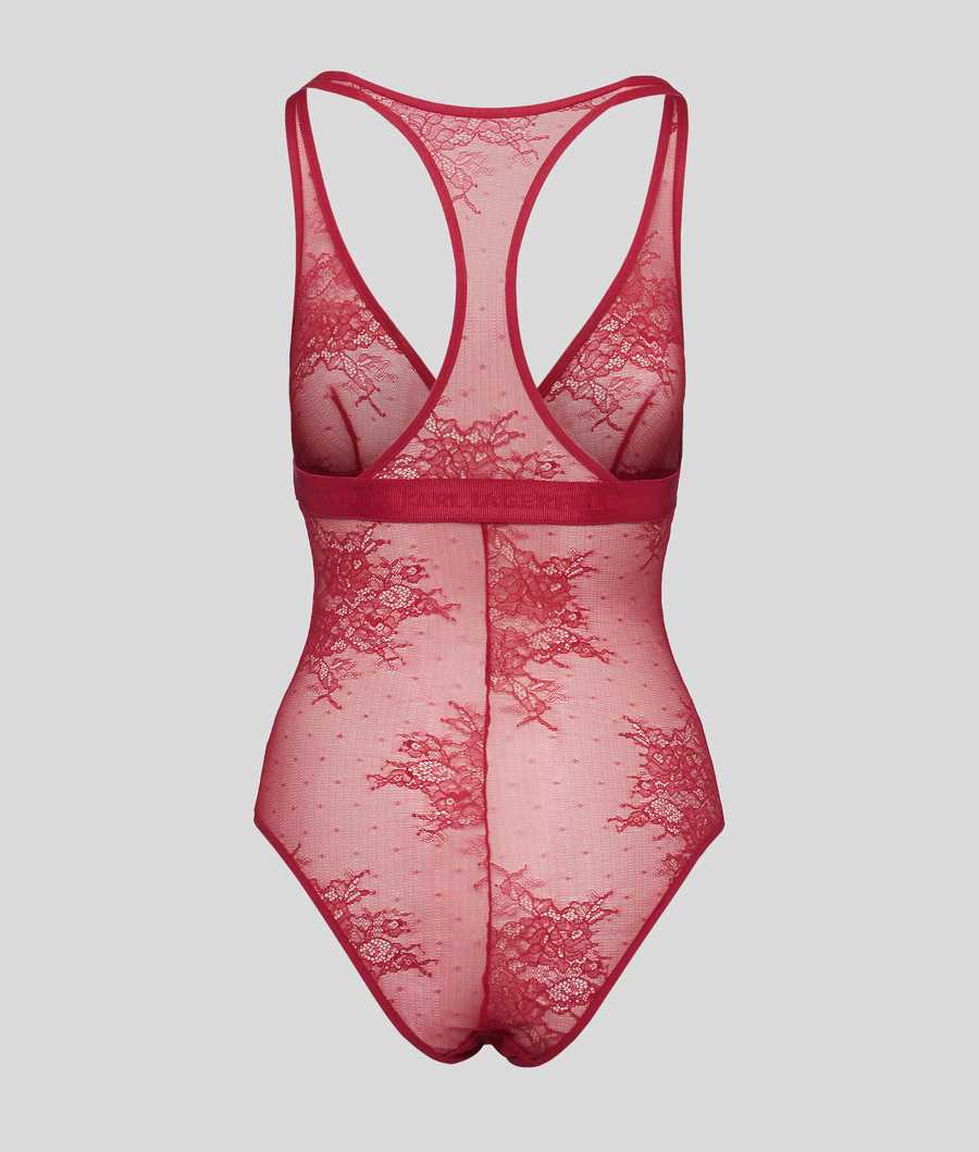 Red Women's Karl Lagerfeld Racerback Lace Bodysuit Underwear | AE130EQYU