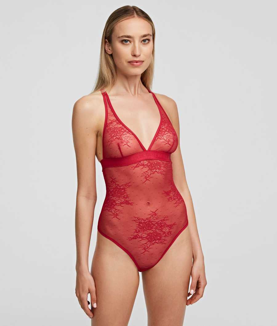 Red Women\'s Karl Lagerfeld Racerback Lace Bodysuit Underwear | AE130EQYU