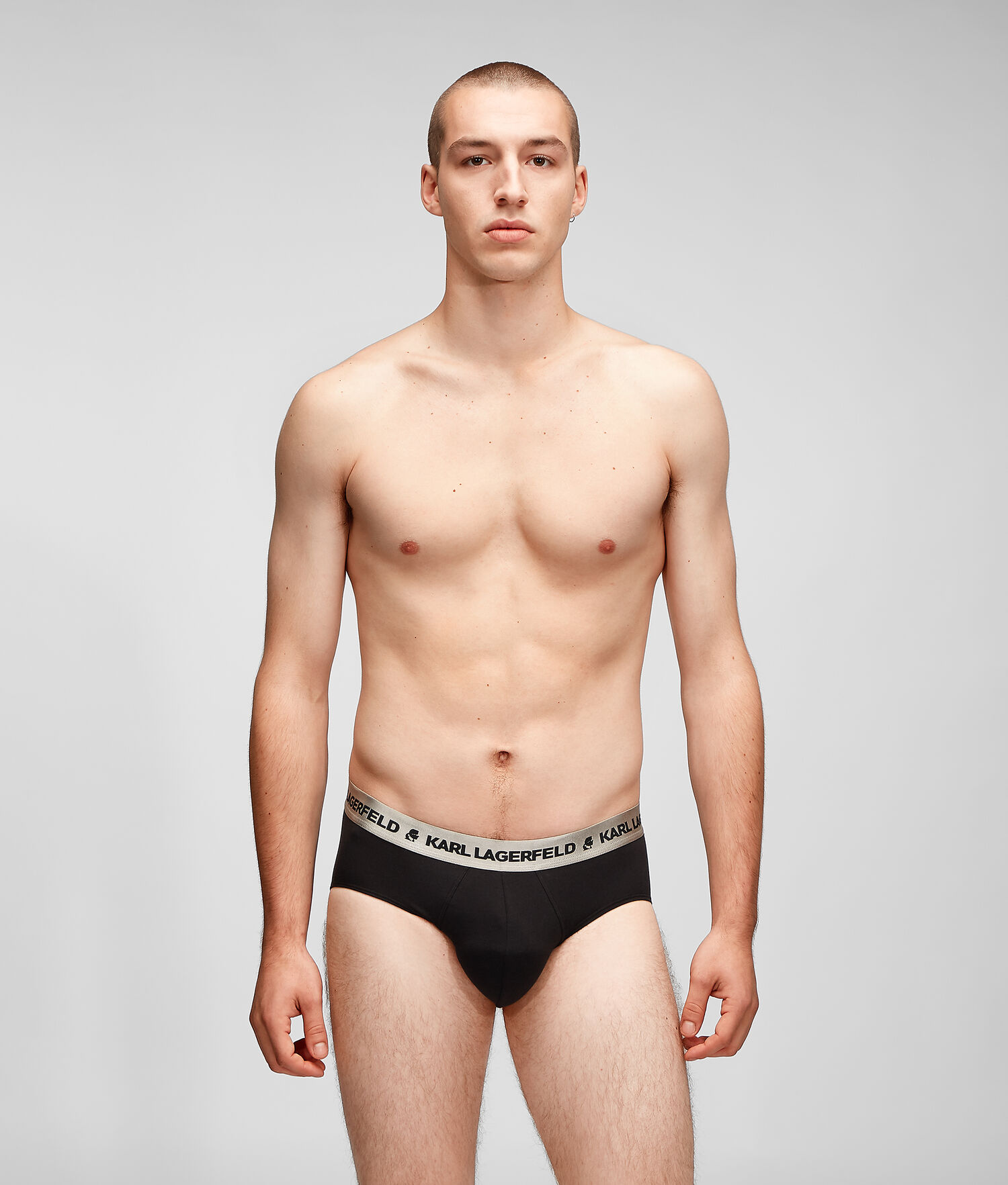 Silver / Black Men's Karl Lagerfeld Metallic Logo Briefs – 3 Pack Underwear | AE734EBCP