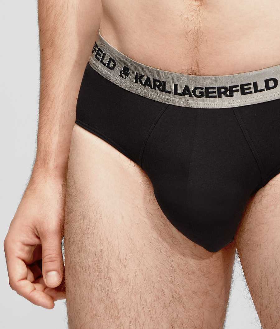 Silver / Black Men's Karl Lagerfeld Metallic Logo Briefs – 3 Pack Underwear | AE734EBCP