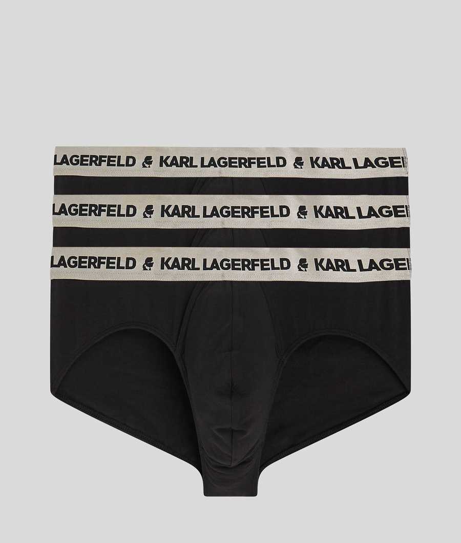 Silver / Black Men\'s Karl Lagerfeld Metallic Logo Briefs – 3 Pack Underwear | AE734EBCP