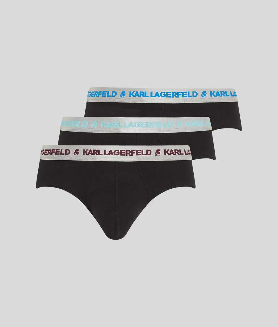 Silver Men\'s Karl Lagerfeld Metallic Logo Briefs – 3 Pack Underwear | AE984RWVH