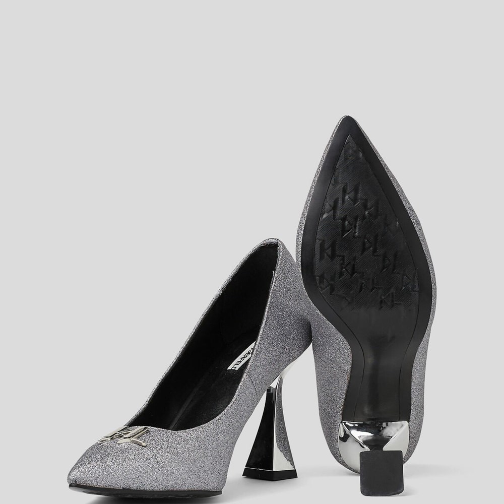 Silver Women's Karl Lagerfeld Debut Brooch Court Shoes High Heels | AE835YEUC