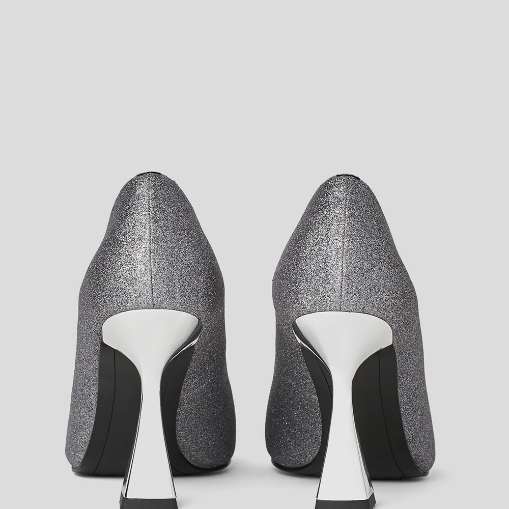 Silver Women's Karl Lagerfeld Debut Brooch Court Shoes High Heels | AE835YEUC