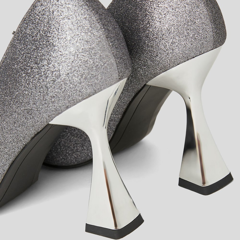 Silver Women's Karl Lagerfeld Debut Brooch Court Shoes High Heels | AE835YEUC