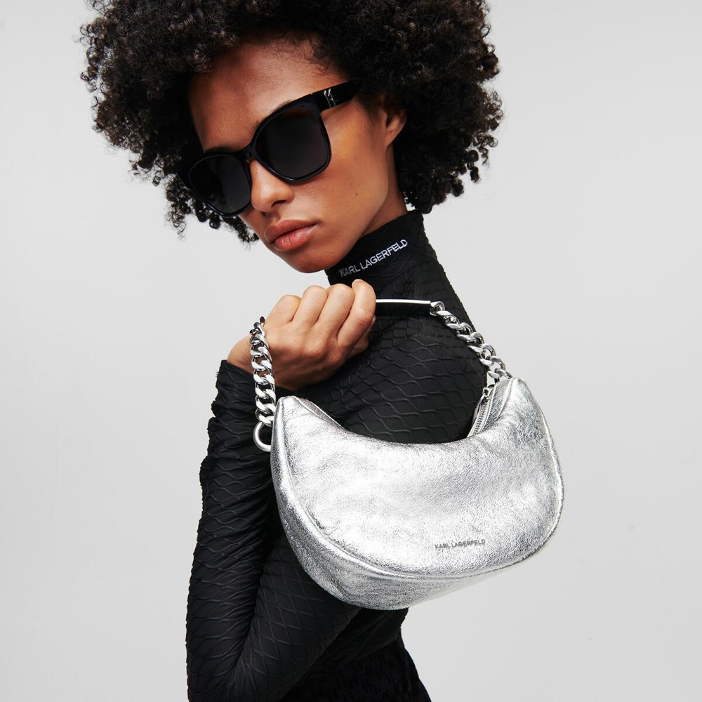 Silver Women's Karl Lagerfeld K/Id Half-moon Small Shoulder Bags | AE583DJHE