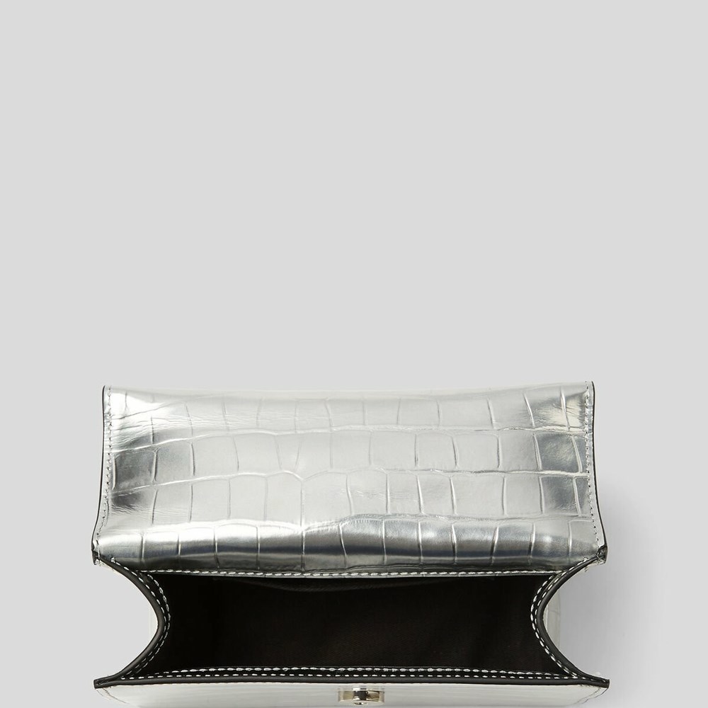 Silver Women's Karl Lagerfeld K/Signature Croc-embossed Small Shoulder Bags | AE564EPRX