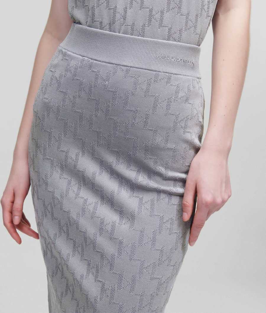 Silver Women's Karl Lagerfeld Kl Monogram Knitted Skirts | AE489PJQN