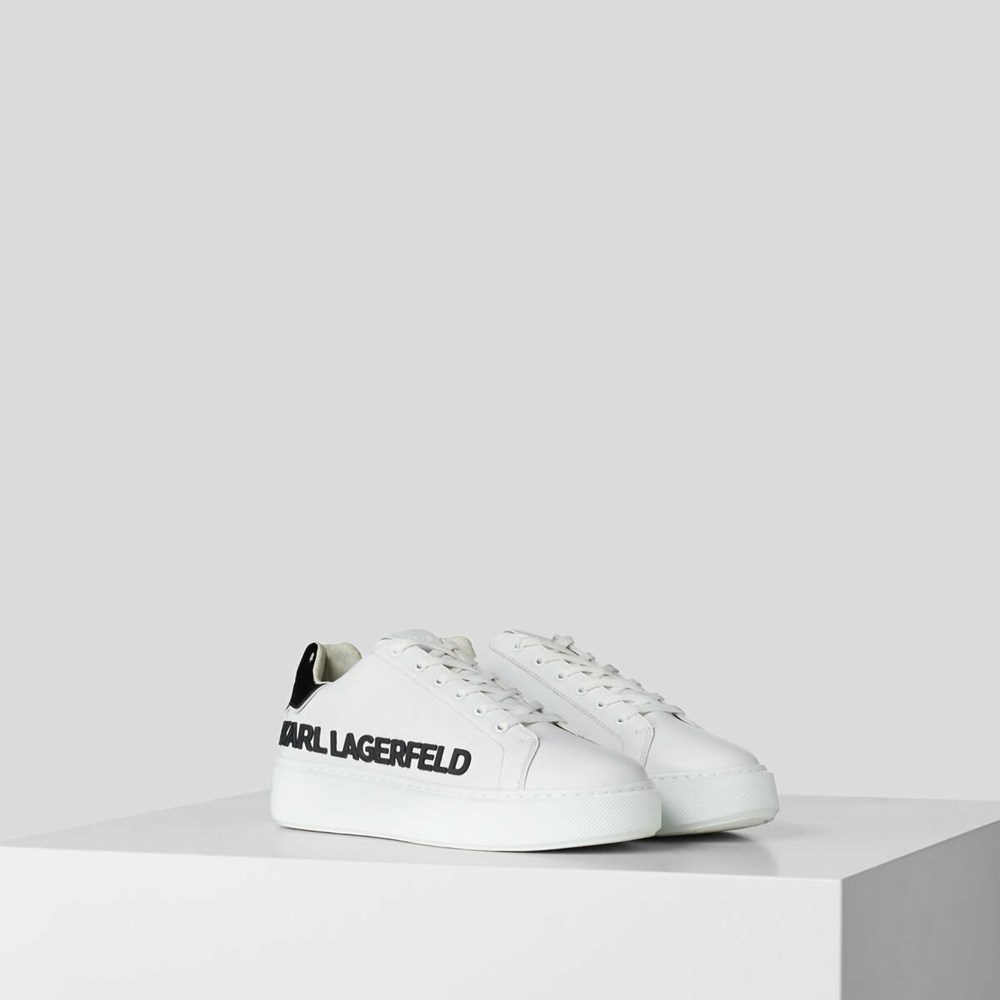 White / Black Men\'s Karl Lagerfeld Karl Maxi Kup Injekted Logo Sneakers | AE780KNCZ