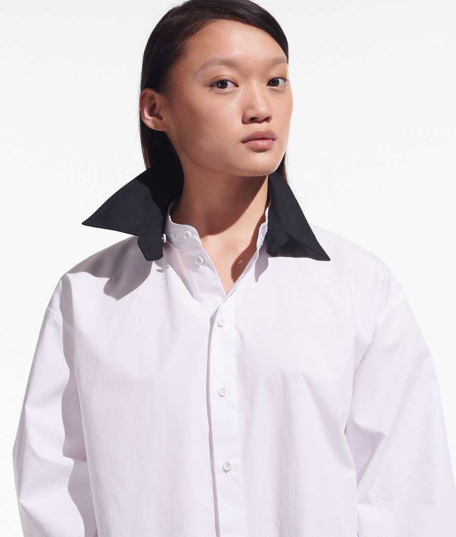 White / Black Women's Karl Lagerfeld Cara Loves Karl Detachable Collar Blouses | AE876DKOW