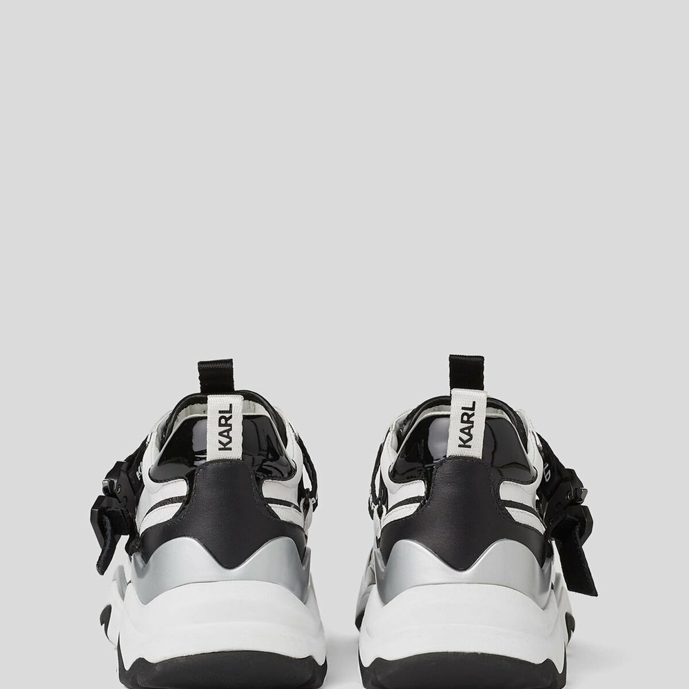 White / Black Women's Karl Lagerfeld Gemini Karl Klip Krosstape Runners Sneakers | AE489POFH