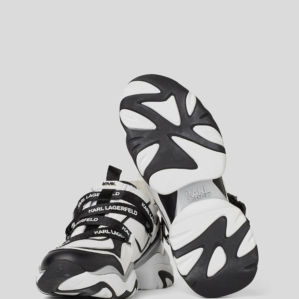 White / Black Women's Karl Lagerfeld Gemini Karl Klip Krosstape Runners Sneakers | AE489POFH