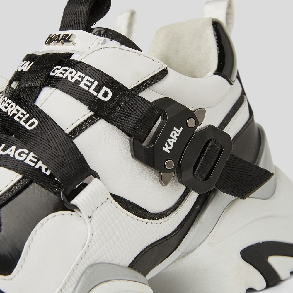 White / Black Women's Karl Lagerfeld Gemini Karl Klip Krosstape Runners Sneakers | AE489POFH