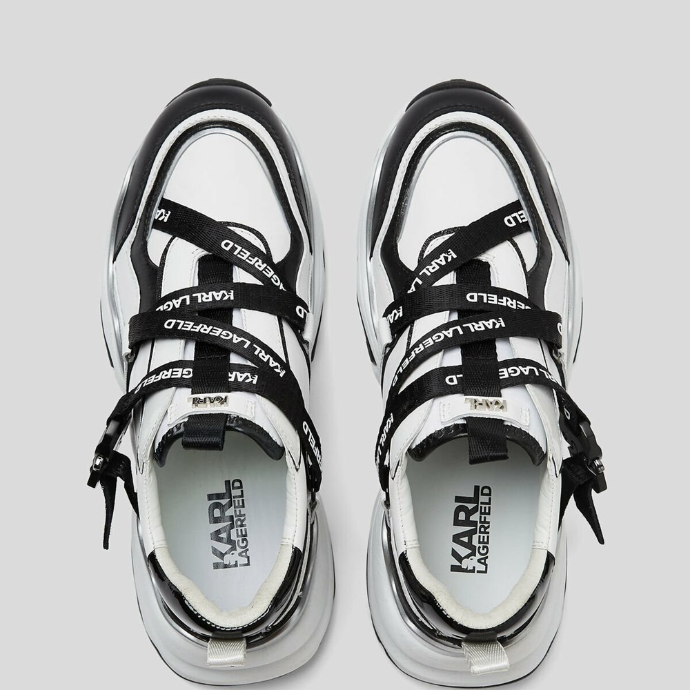 White / Black Women's Karl Lagerfeld Gemini Karl Klip Krosstape Runners Sneakers | AE489POFH