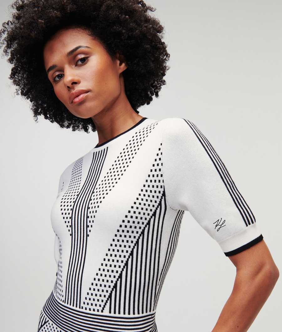 White / Black Women's Karl Lagerfeld Geometric Knit Dresses | AE248CWOF