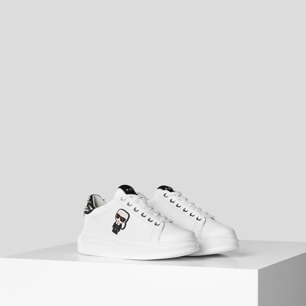 White / Black Women\'s Karl Lagerfeld Kapri K/Ikonic Stud Sneakers | AE849BEDL