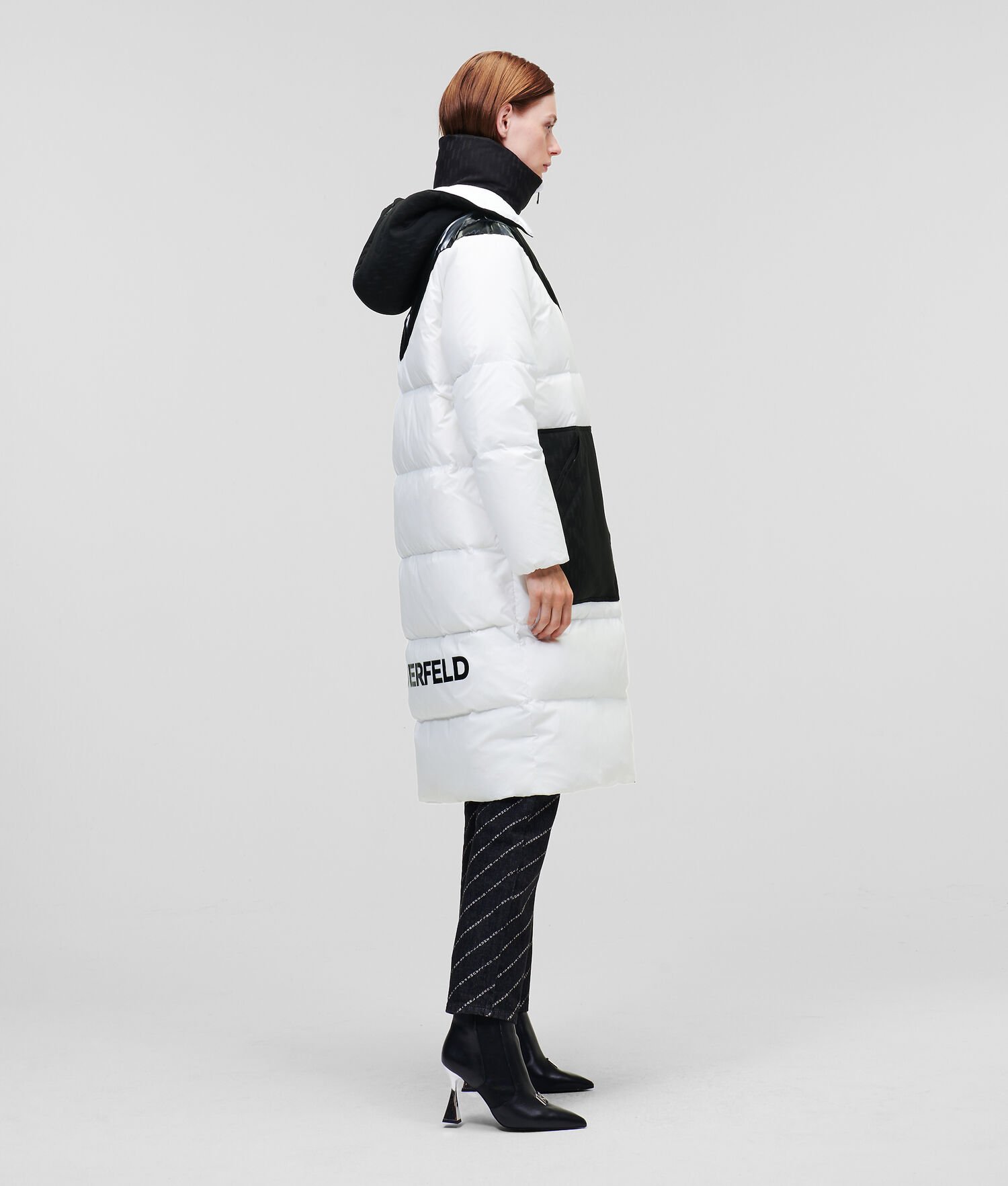 White / Black Women's Karl Lagerfeld Longline Hooded Down Coats | AE761NWEF