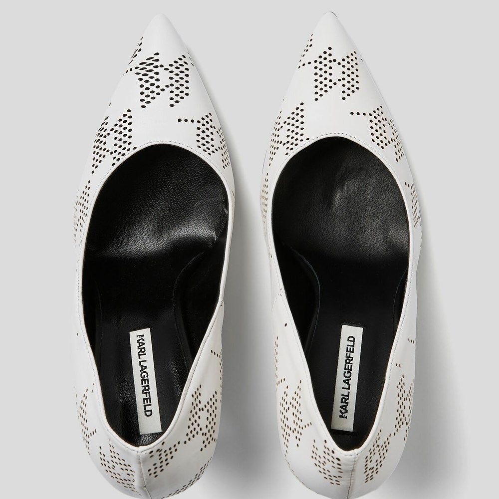 White / Black Women's Karl Lagerfeld Panache Perforated Court Shoes High Heels | AE539TVYQ