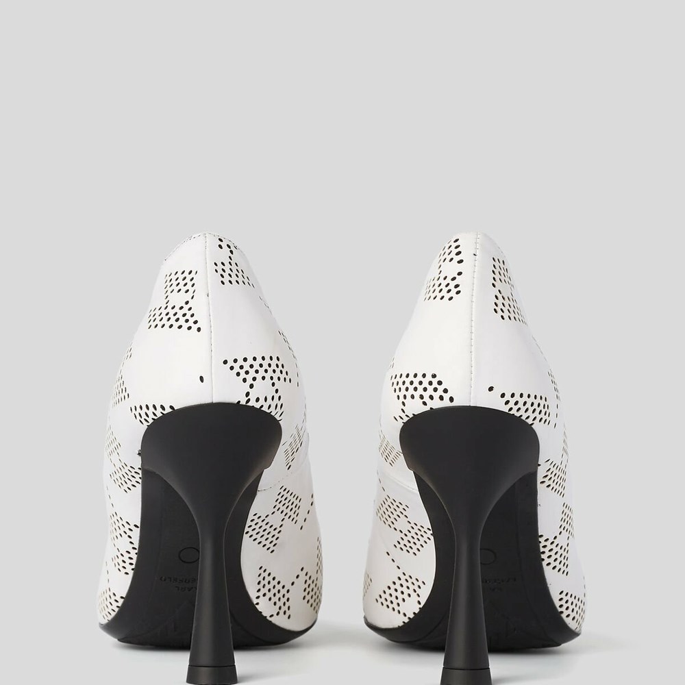 White / Black Women's Karl Lagerfeld Panache Perforated Court Shoes High Heels | AE539TVYQ