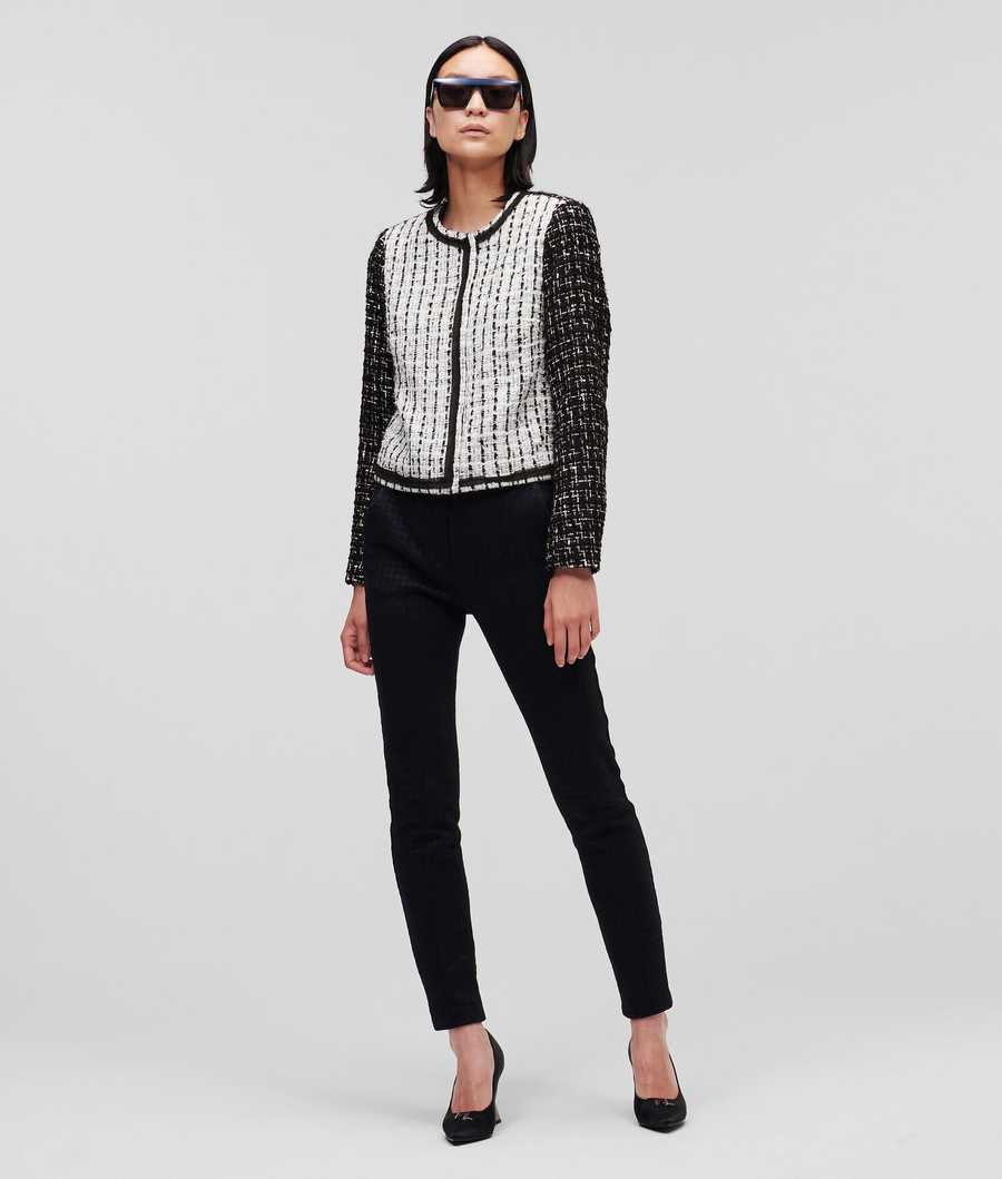 White / Black Women\'s Karl Lagerfeld Two-tone BOUCLÉ Jackets | AE468XZYU