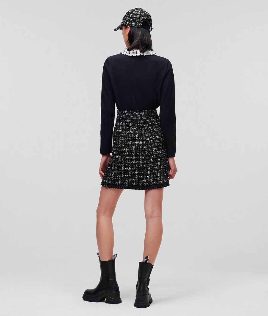 White / Black Women's Karl Lagerfeld Two-tone BOUCLÉ Skirts | AE604QXFP