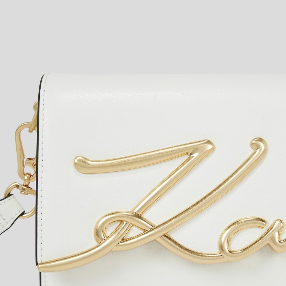 White / Gold Women's Karl Lagerfeld K/Signature Shoulder Bags | AE124SOCE