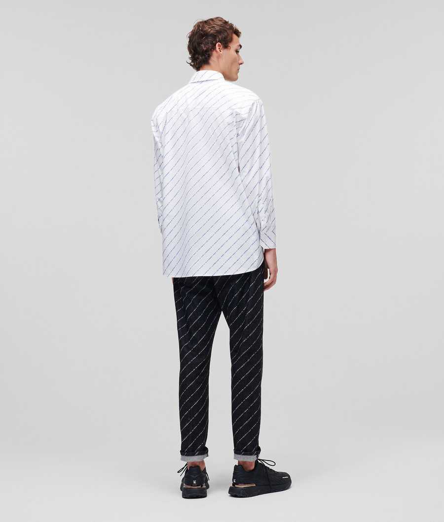 White Men's Karl Lagerfeld All-over Karl Logo Poplin Shirts | AE761DGAH