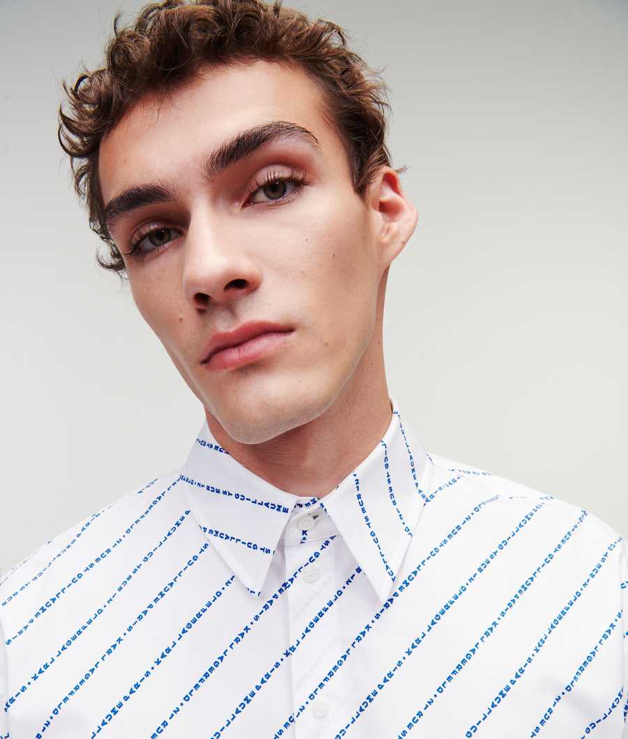 White Men's Karl Lagerfeld All-over Karl Logo Poplin Shirts | AE761DGAH