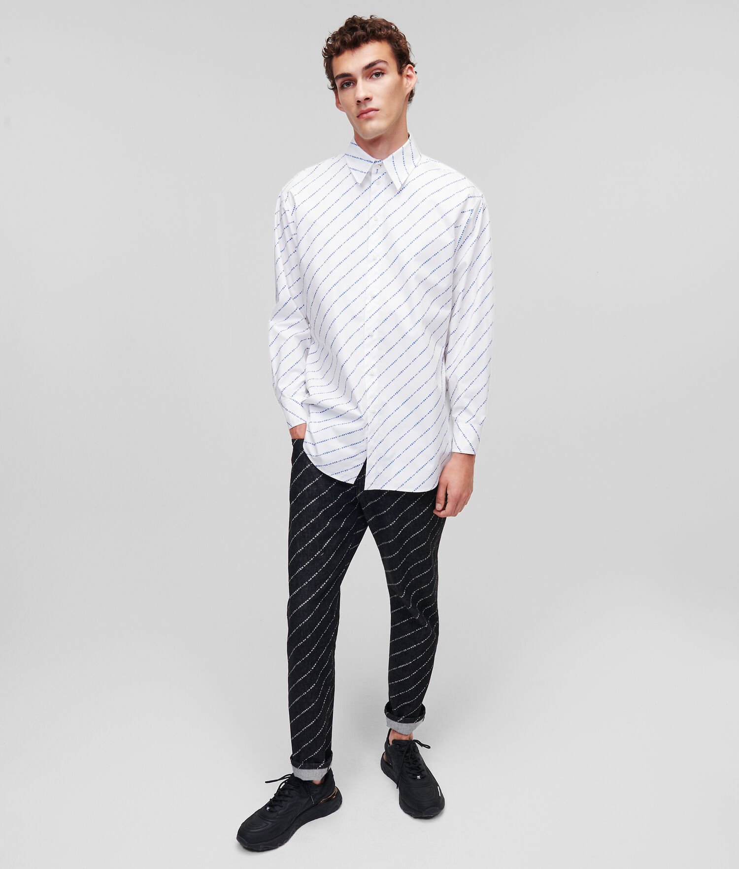 White Men's Karl Lagerfeld All-over Karl Logo Poplin Shirts | AE761DGAH