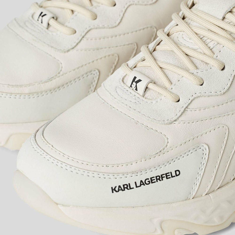 White Men's Karl Lagerfeld Blaze Pyro Leather Runners Sneakers | AE680IZBC