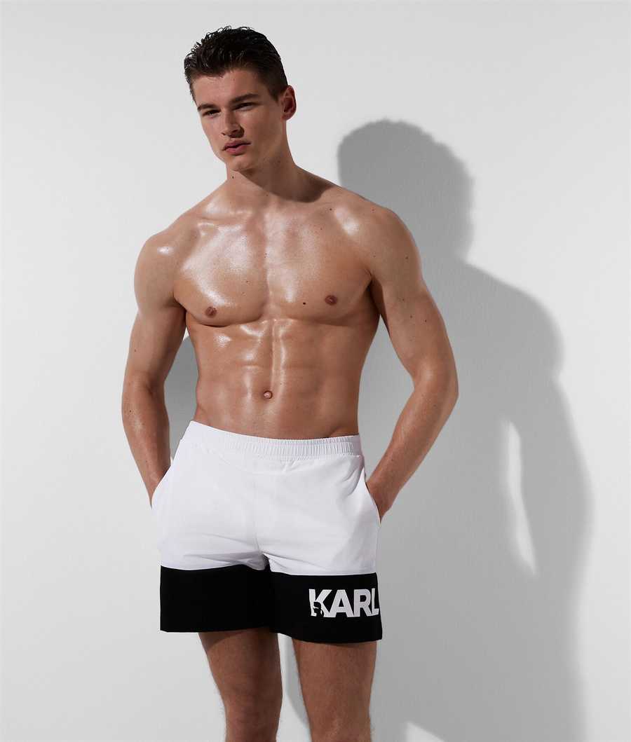 White Men's Karl Lagerfeld Color-block Board Shorts Beachwear | AE528UGRD