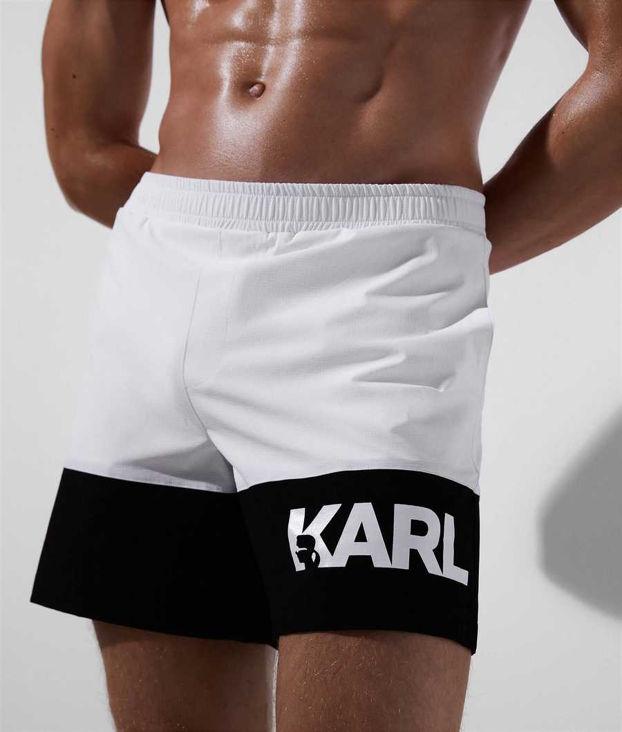 White Men's Karl Lagerfeld Color-block Board Shorts Beachwear | AE528UGRD