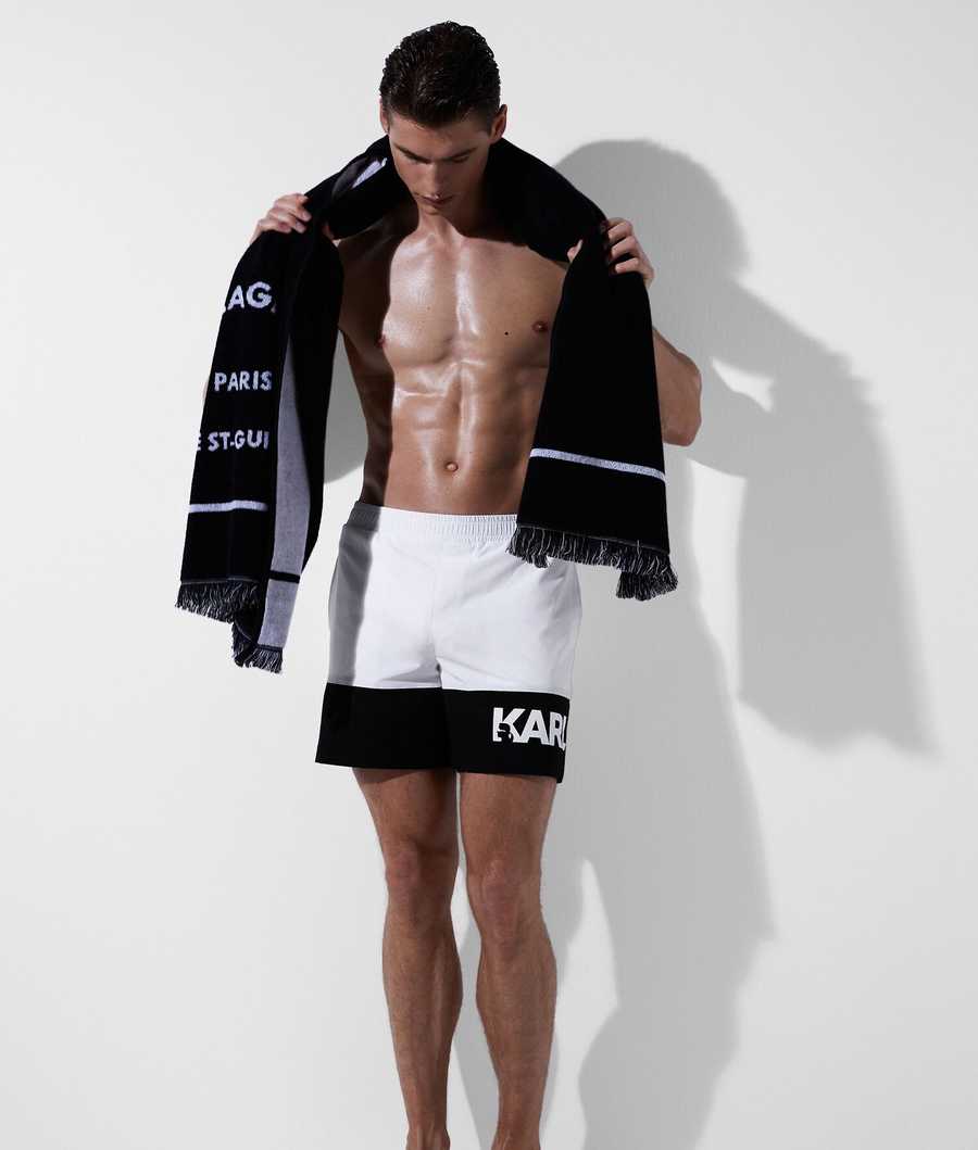 White Men's Karl Lagerfeld Color-block Board Shorts Beachwear | AE528UGRD