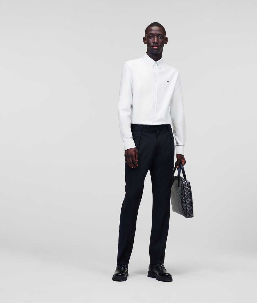 White Men's Karl Lagerfeld Ikonik 2.0 Poplin Shirts | AE247NOIH