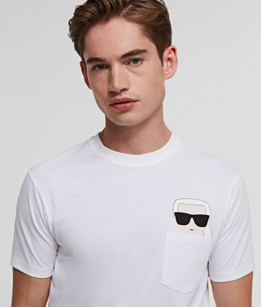 White Men's Karl Lagerfeld Ikonik Karl Pocket T-Shirts | AE573ACRB