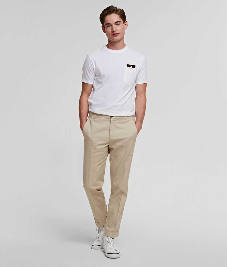 White Men's Karl Lagerfeld Ikonik Karl Pocket T-Shirts | AE573ACRB