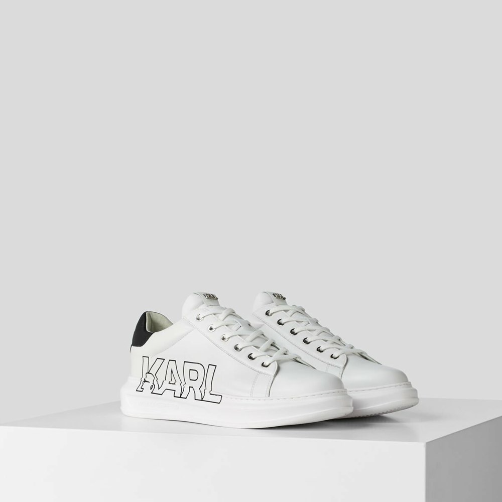 White Men\'s Karl Lagerfeld Kapri Karl Logo Sneakers | AE917GNHS