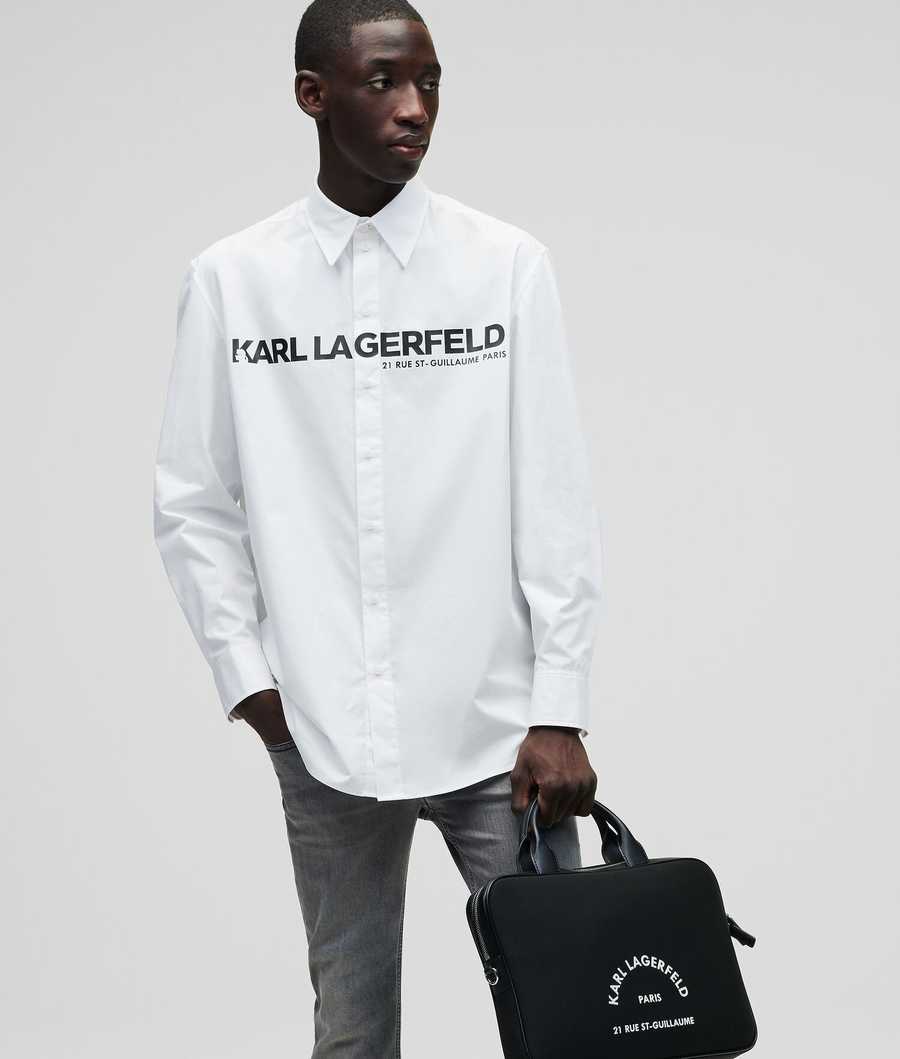 White Men's Karl Lagerfeld Karl Logo Poplin Shirts | AE240VMTJ