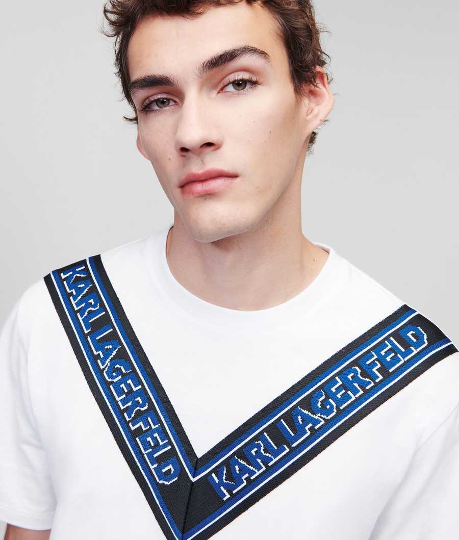 White Men's Karl Lagerfeld Karl Logo Tape T-Shirts | AE784ZCWN