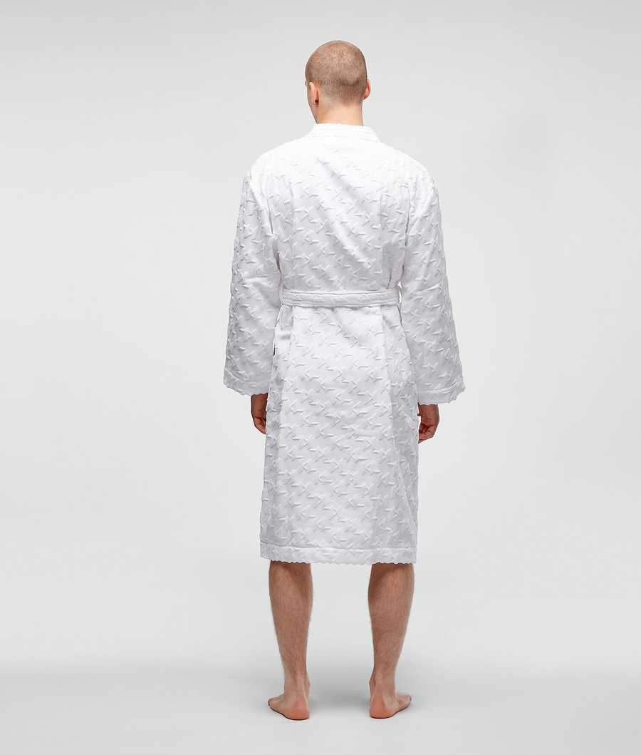 White Men's Karl Lagerfeld Kl Monogram Bathrobe Loungewear | AE578DOFJ