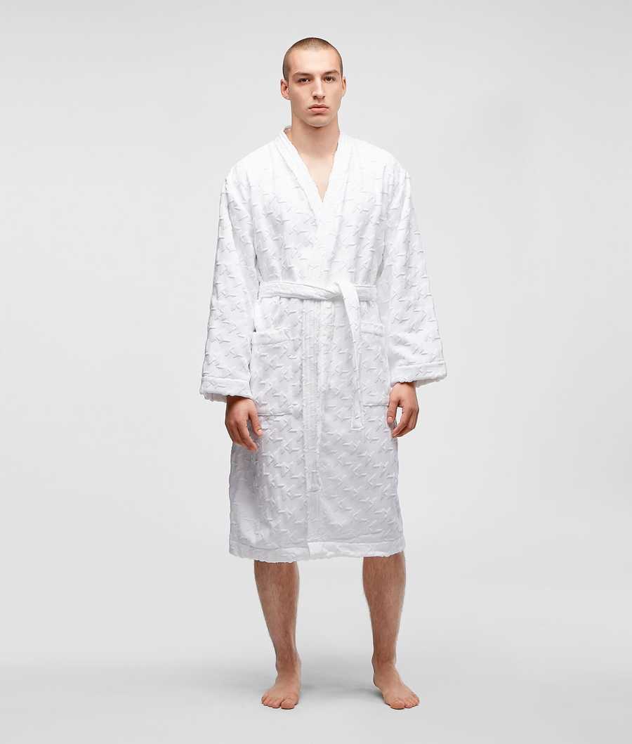 White Men\'s Karl Lagerfeld Kl Monogram Bathrobe Loungewear | AE578DOFJ